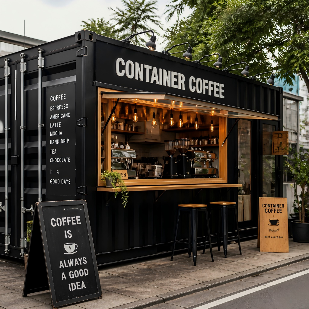 Prefabricated 20ft container house for commercial coffee shop