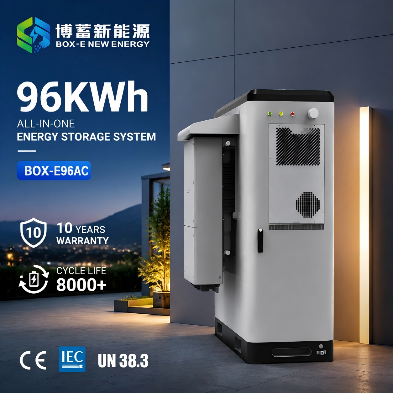 96kWh 太陽光発電対応LiFePO4高電圧オールインワン商用・産業用ESSキャビネット（インバーター内蔵）