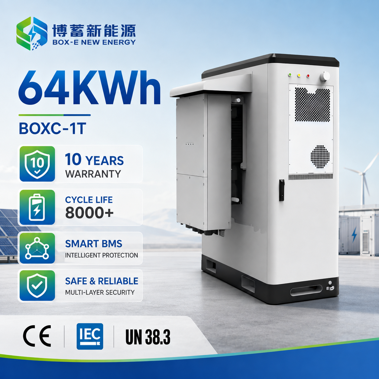Armoire de stockage d’énergie BESS de 64 kWh pour applications industrielles et commerciales, refroidissement par air