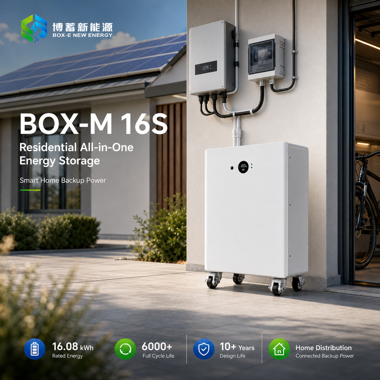 Batería residencial de polímero de litio para energía solar todo en uno de 16 kWh, batería para almacenamiento doméstico de energía con inversor híbrido