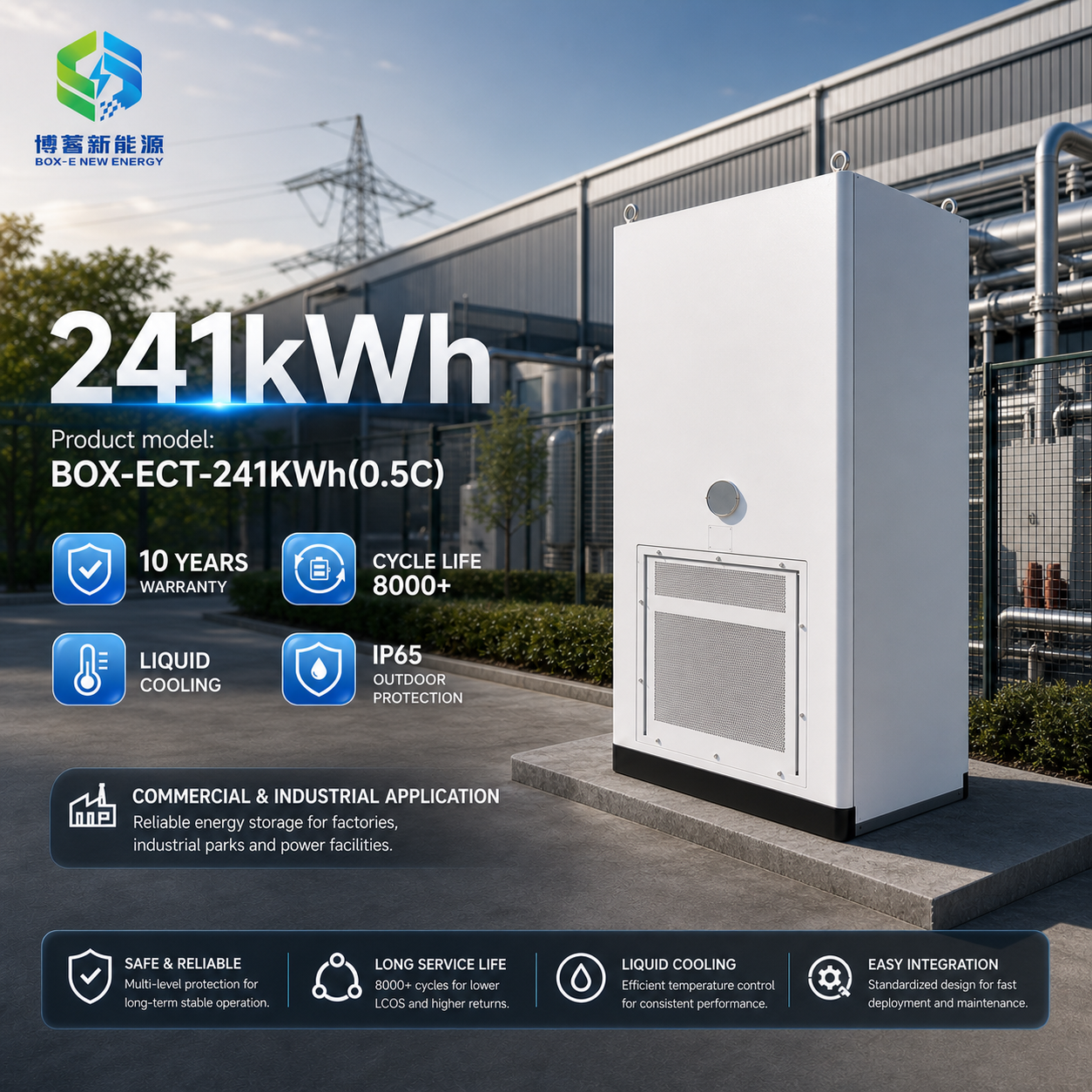 Outdoor Solar  Lithium Energy Storage System 241KWh Range 10ft Liquid Cooling Container