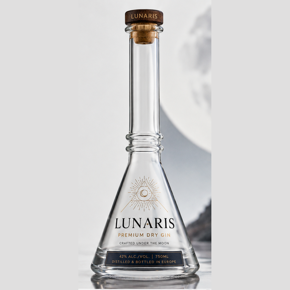 LUNARIS Premium Dry Gin Bottle | Custom Gin Glass Bottle Manufacturer