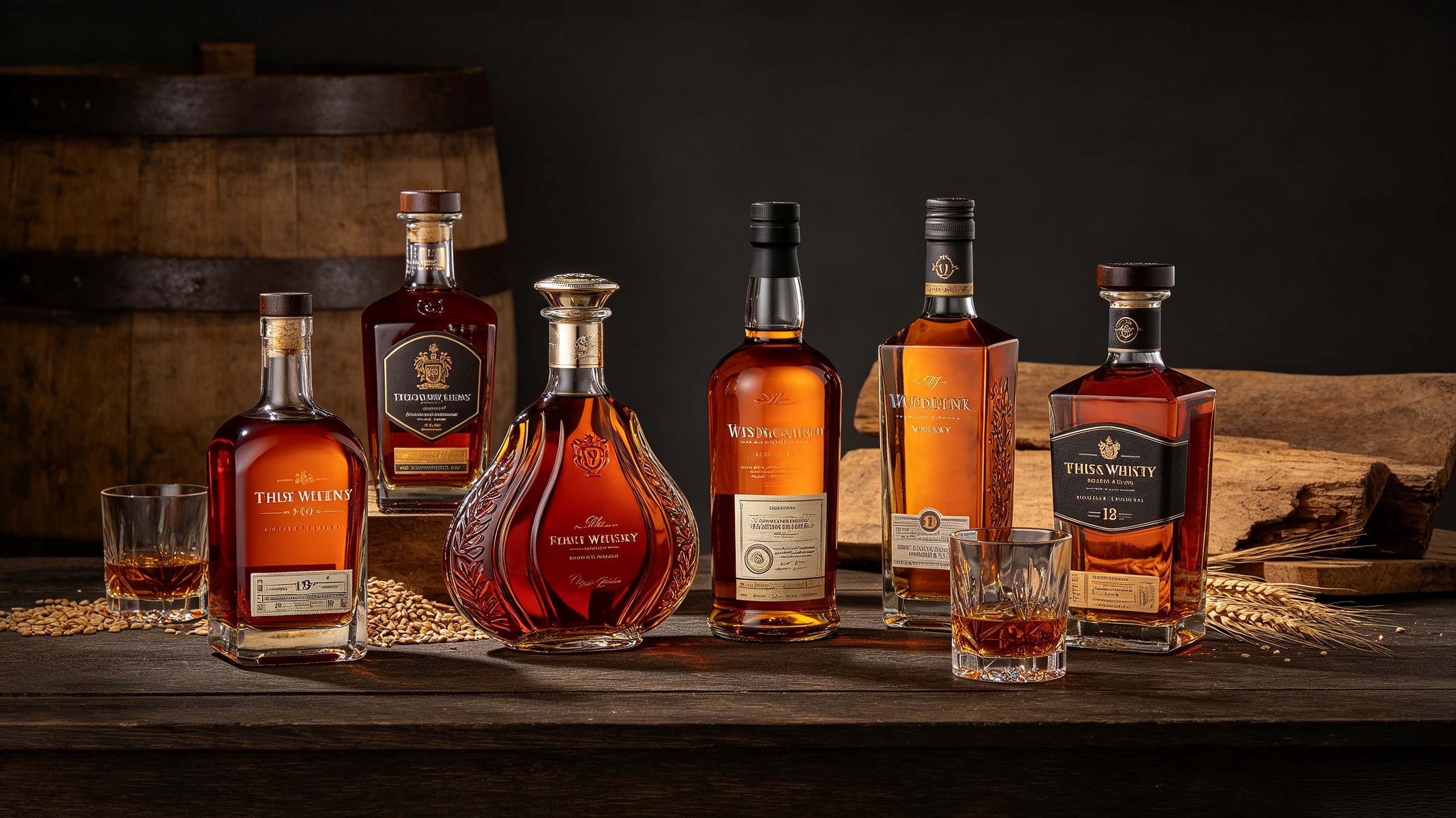 Premium custom whiskey bottle panoramic view