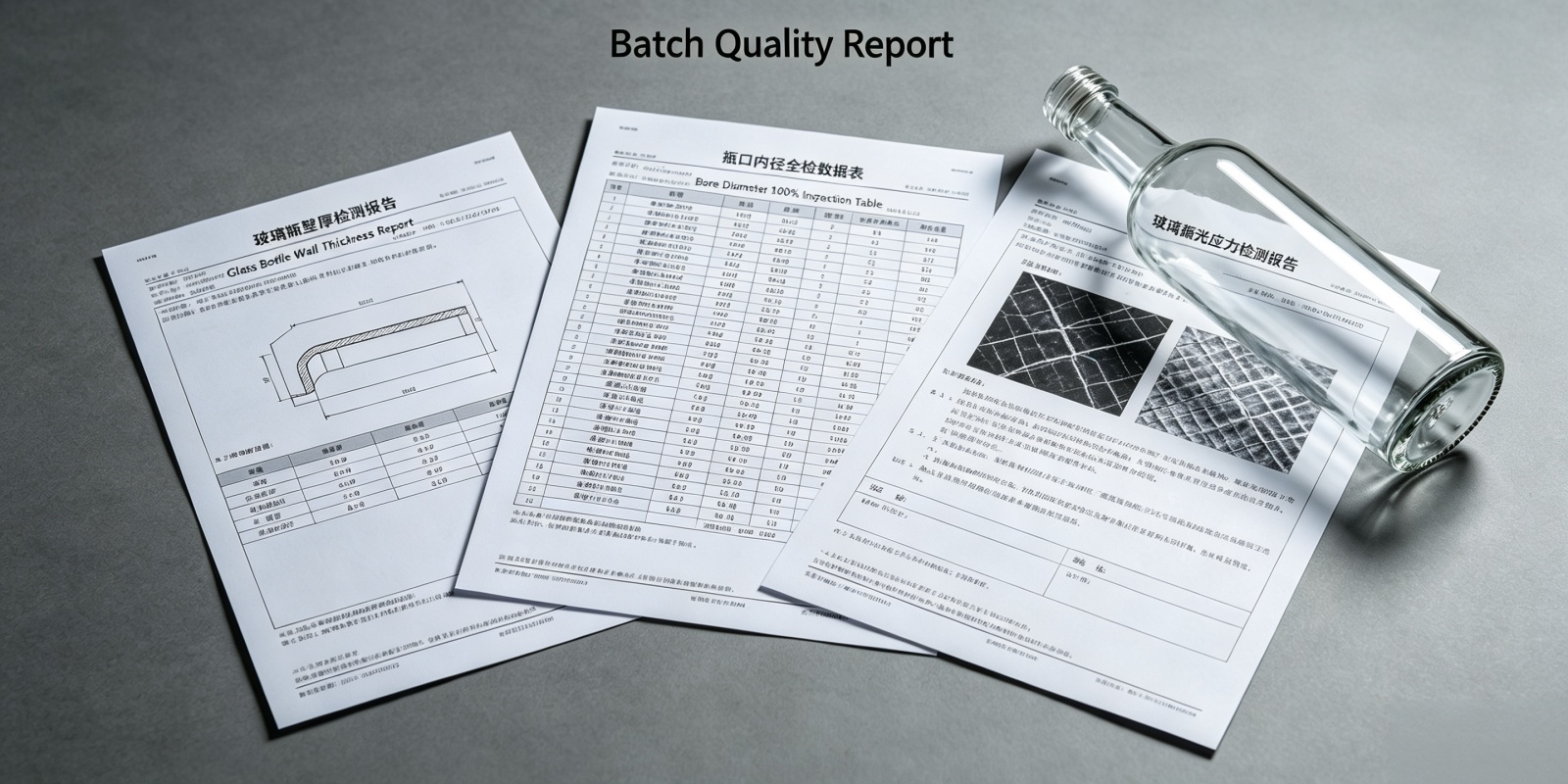 Batch documentation package — wall thickness report, 100% bore data and polarized annealing stress test