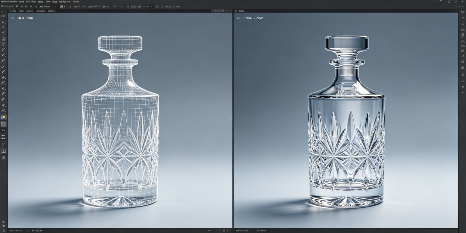 3D rendering of custom gin bottle with 1.5mm and 2.2mm embossing depth options