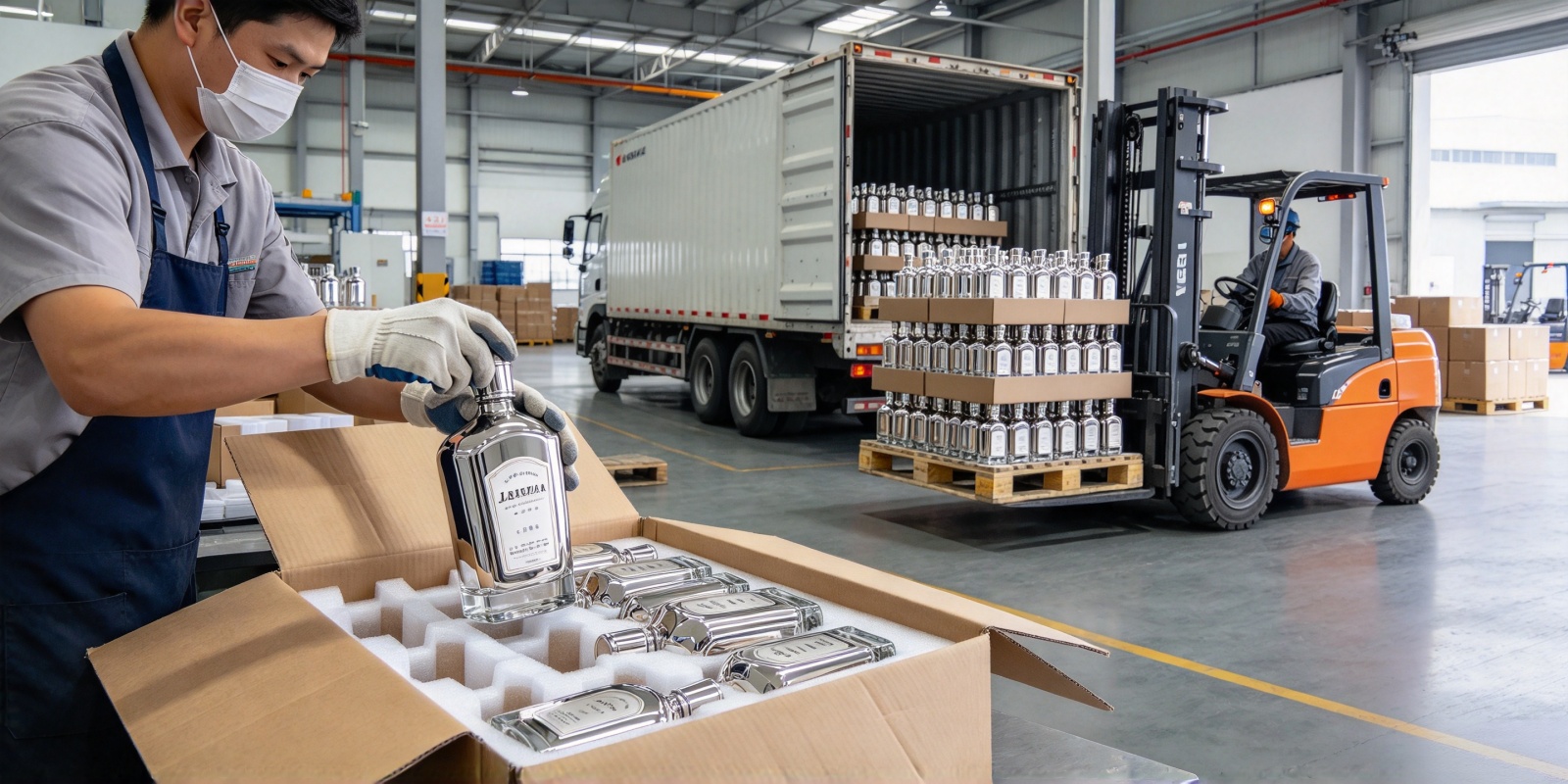Final inspection and packing of electroplated tequila bottles — 5 days before launch date