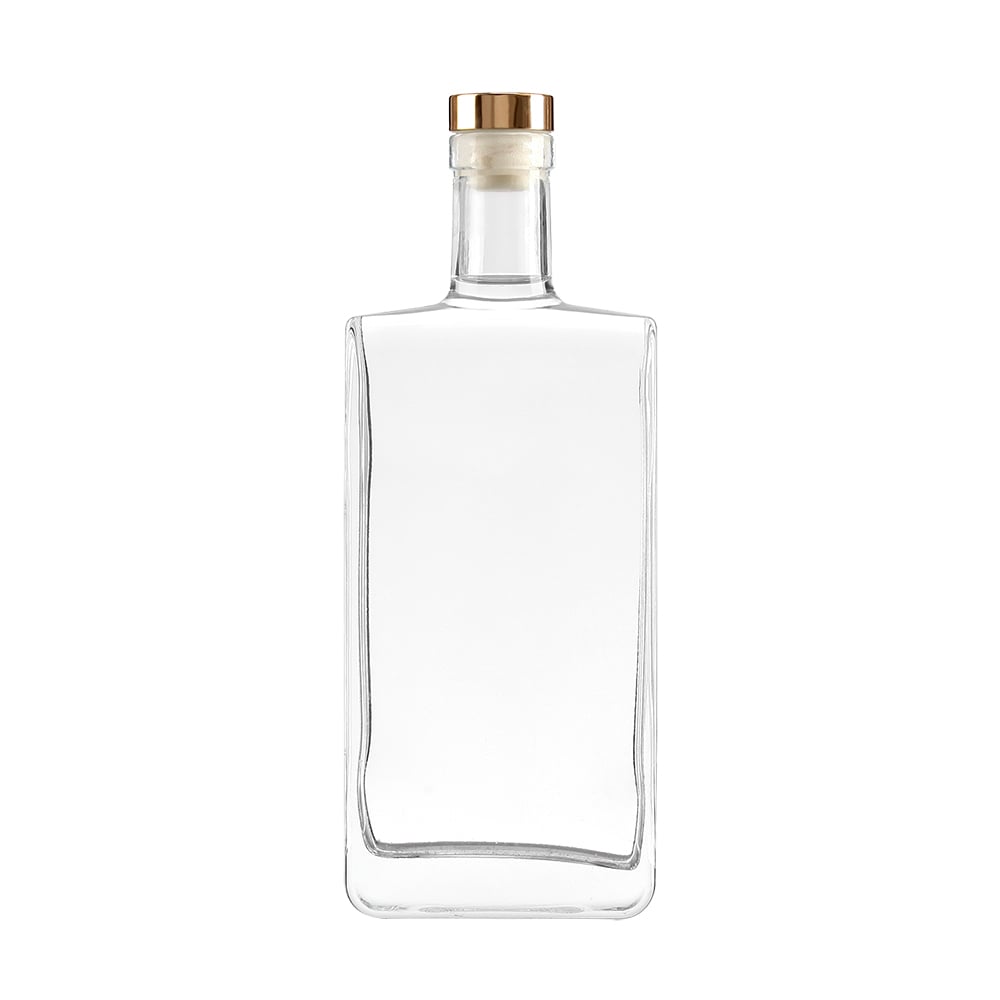 High-quality crystal clear glass liquor bottles, empty spirit bottles in 700ml and 750ml, suitable for whisky, brandy, vodka, tequila and other spirits. Can be equipped with custom cork stoppers and support customized processing including frosting, screen