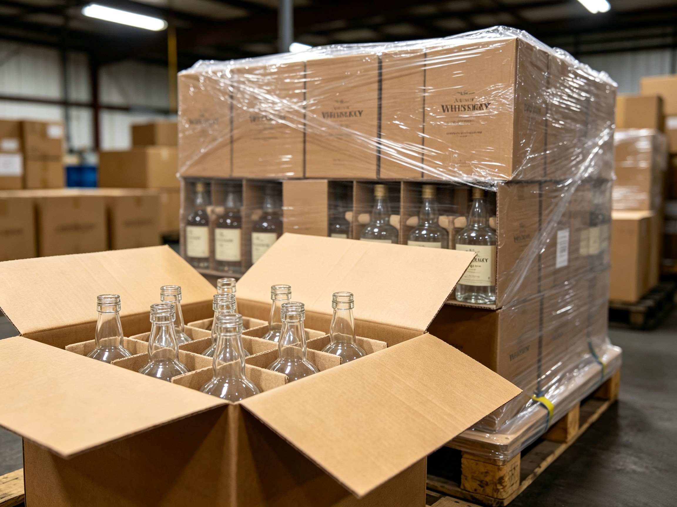 Export packaging — partitioned cartons and palletized shrink wrap