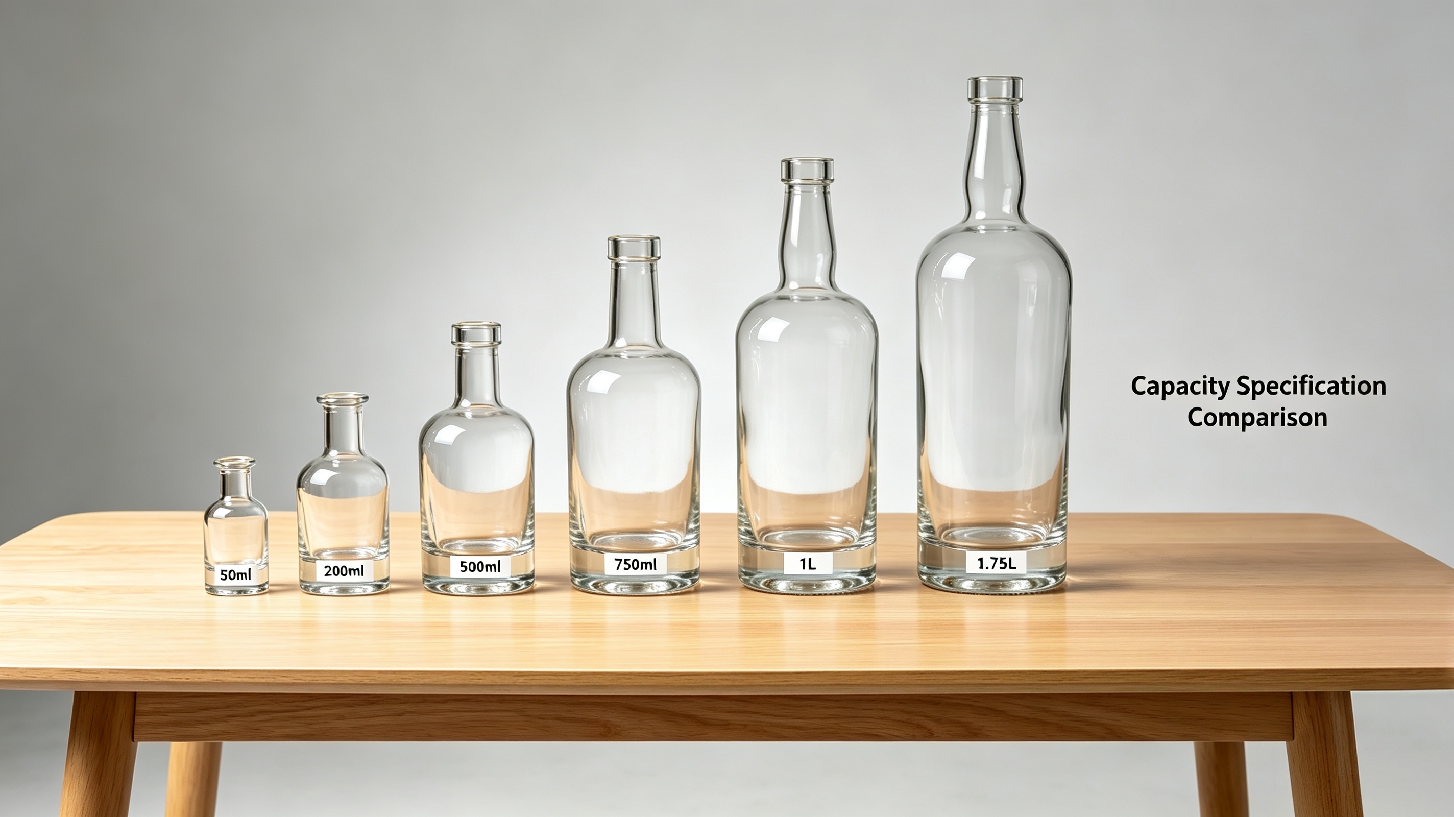 Whiskey bottle size comparison from 50ml to 1.75L