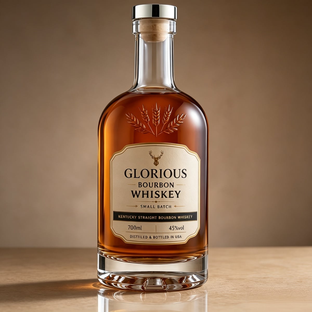 Tilpasning af premium-bourbonwhiskyflaske i glas