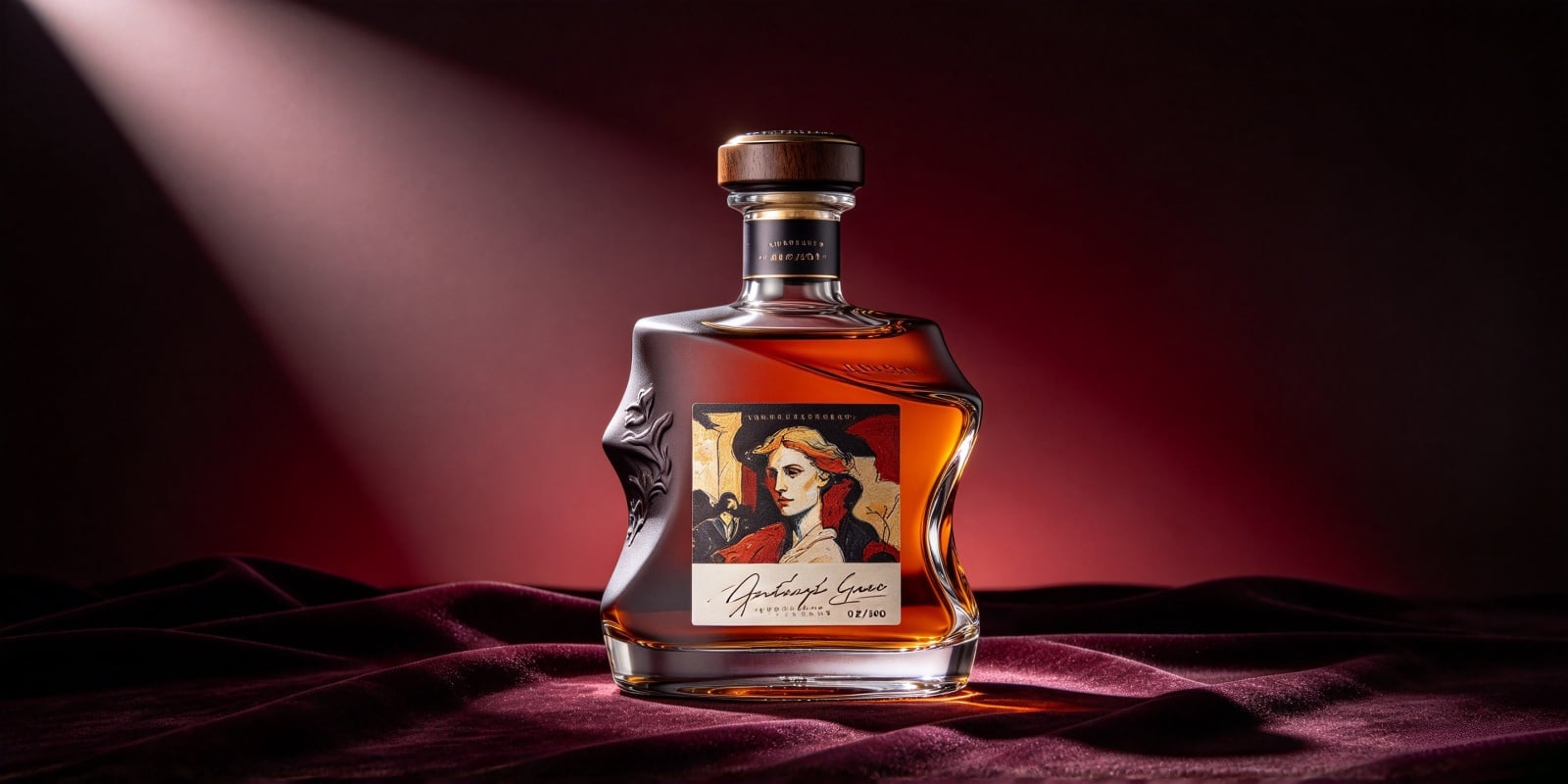 Artist collaboration limited edition spirits bottle — collectable design with custom silhouette and closures