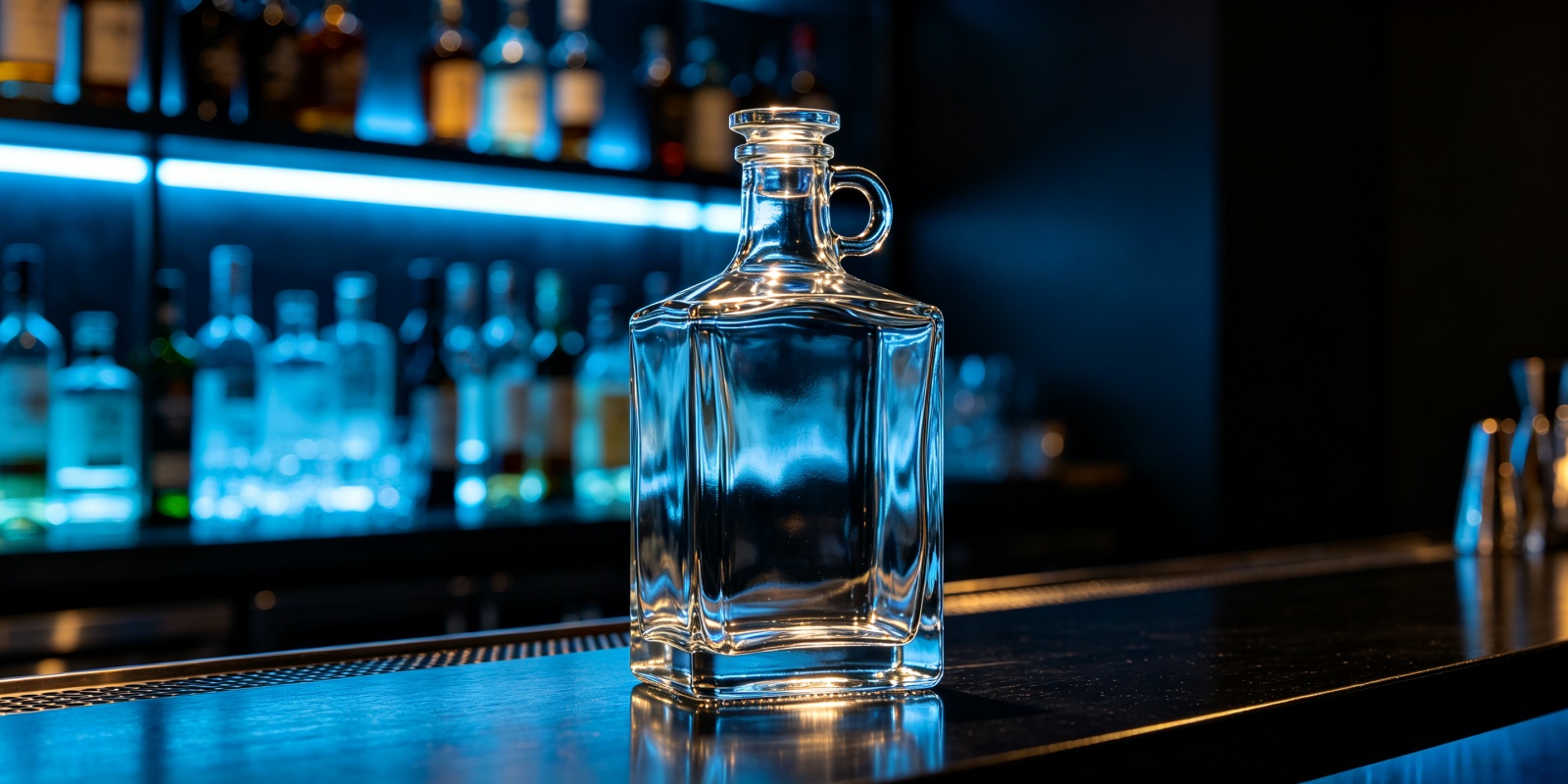 1.75L handle spirits bottle with molded glass handle — club store and on-premise format