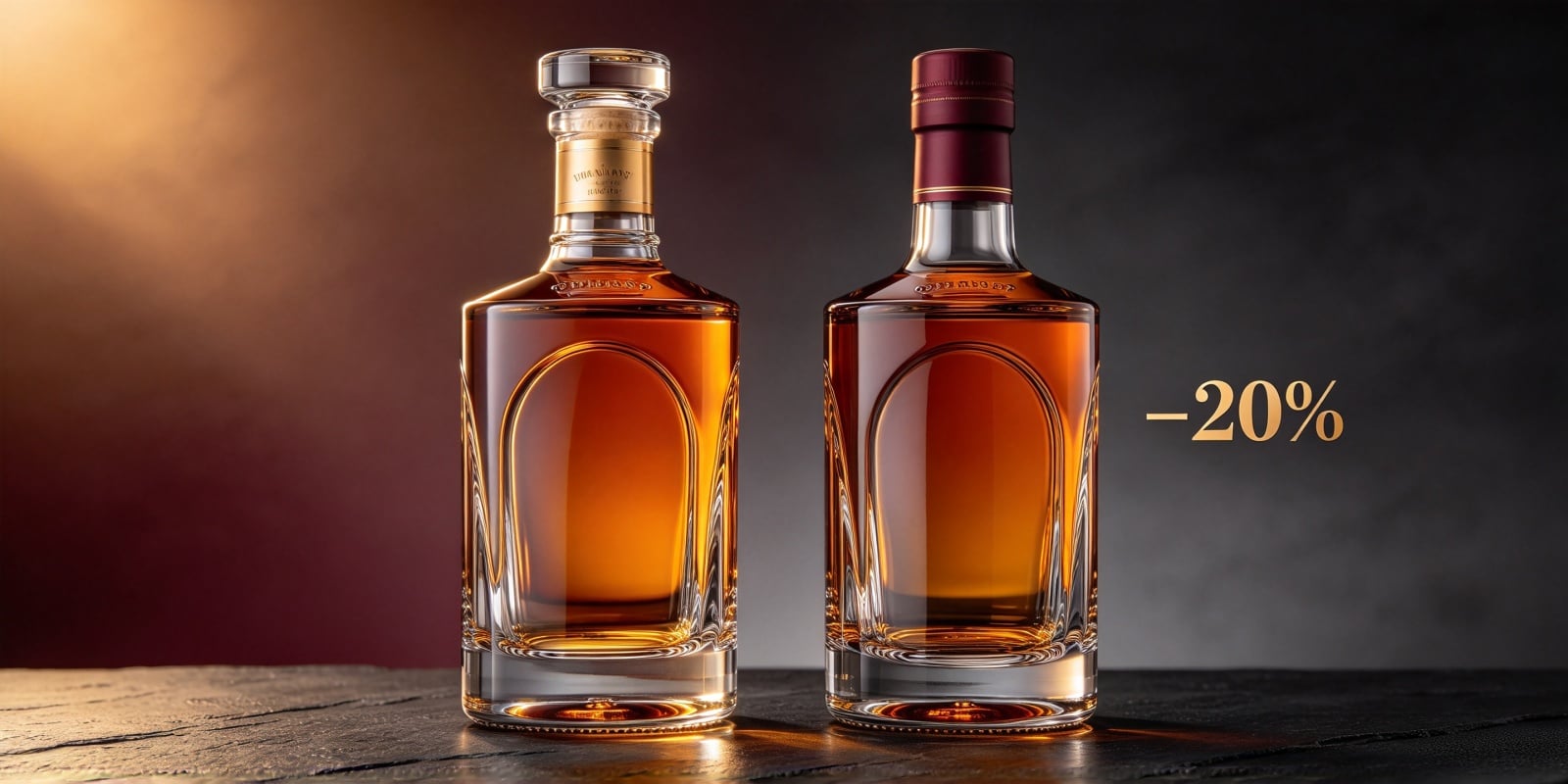 Lightweight luxury glass bottle versus standard weight bottle — 20% weight reduction with identical premium appearance