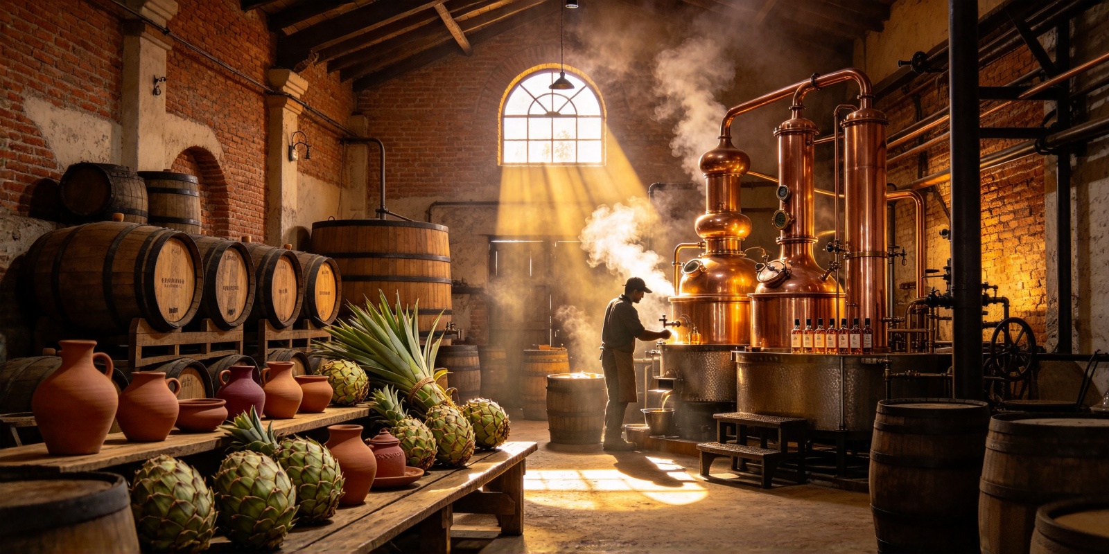 Guadalajara craft spirits distillery producing premium tequila and mezcal for domestic and US export markets