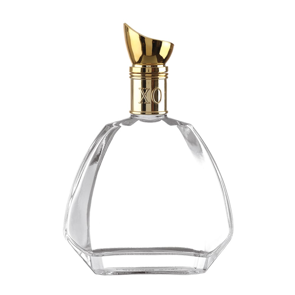 Premium crystal white glass liquor bottles, available in 700ml and 750ml, suitable for high-end spirits including brandy, vodka, tequila, rum and whiskey, equipped with customized bottle caps.