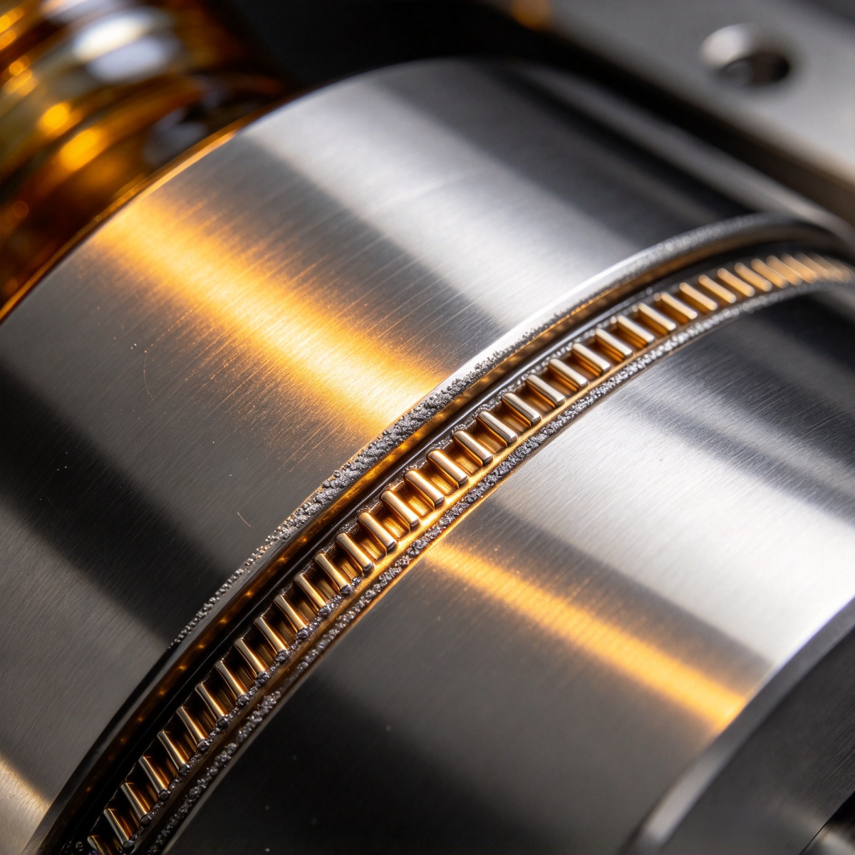 Micro-venting channels machined on glass bottle mold parting line — macro close-up of mold redesign