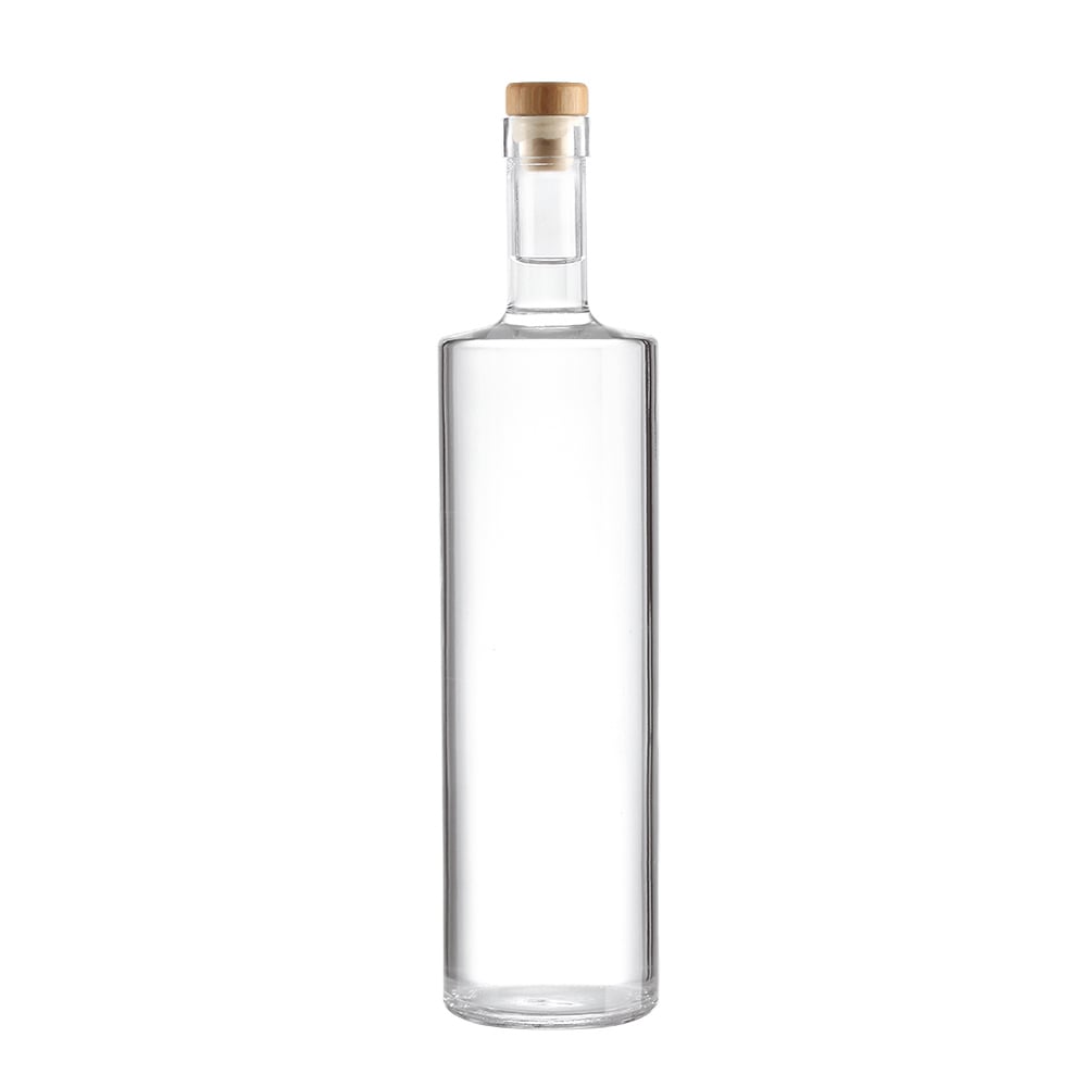 High-quality crystal white glass liquor bottles, spirit bottles available in 1000ml and 750ml, suitable for spirits such as whiskey, vodka and tequila. The bottle body allows for customized brand design. Equipped with a cork stopper.