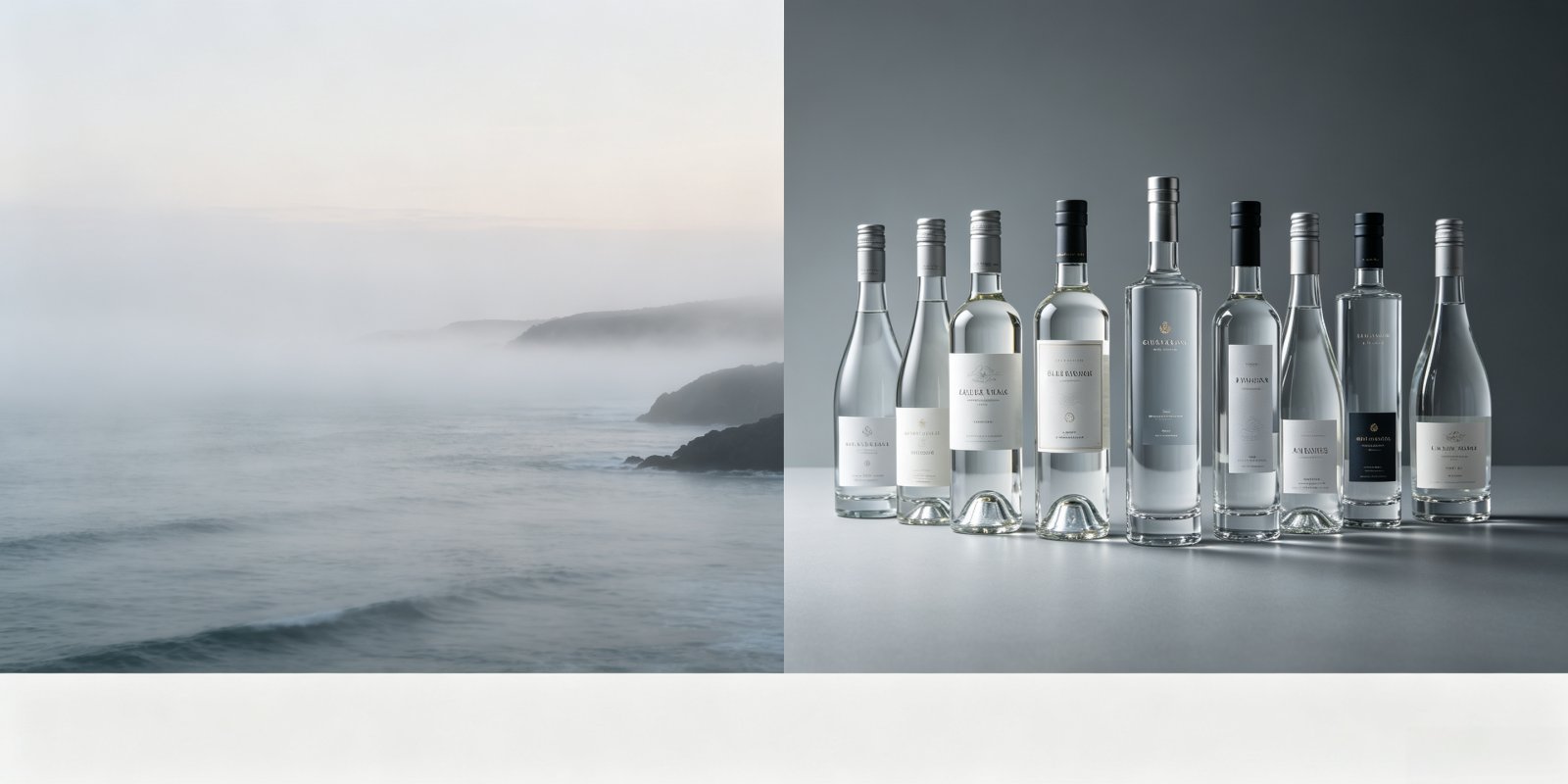 UK craft gin brand coastline-themed bottle design reference