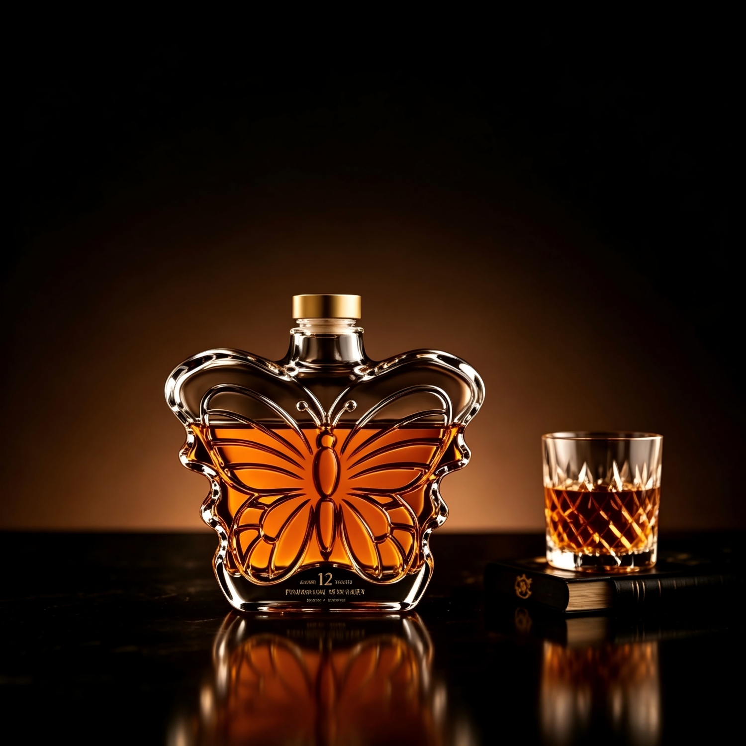 Butterfly-Inspired Custom Whiskey Glass Bottle