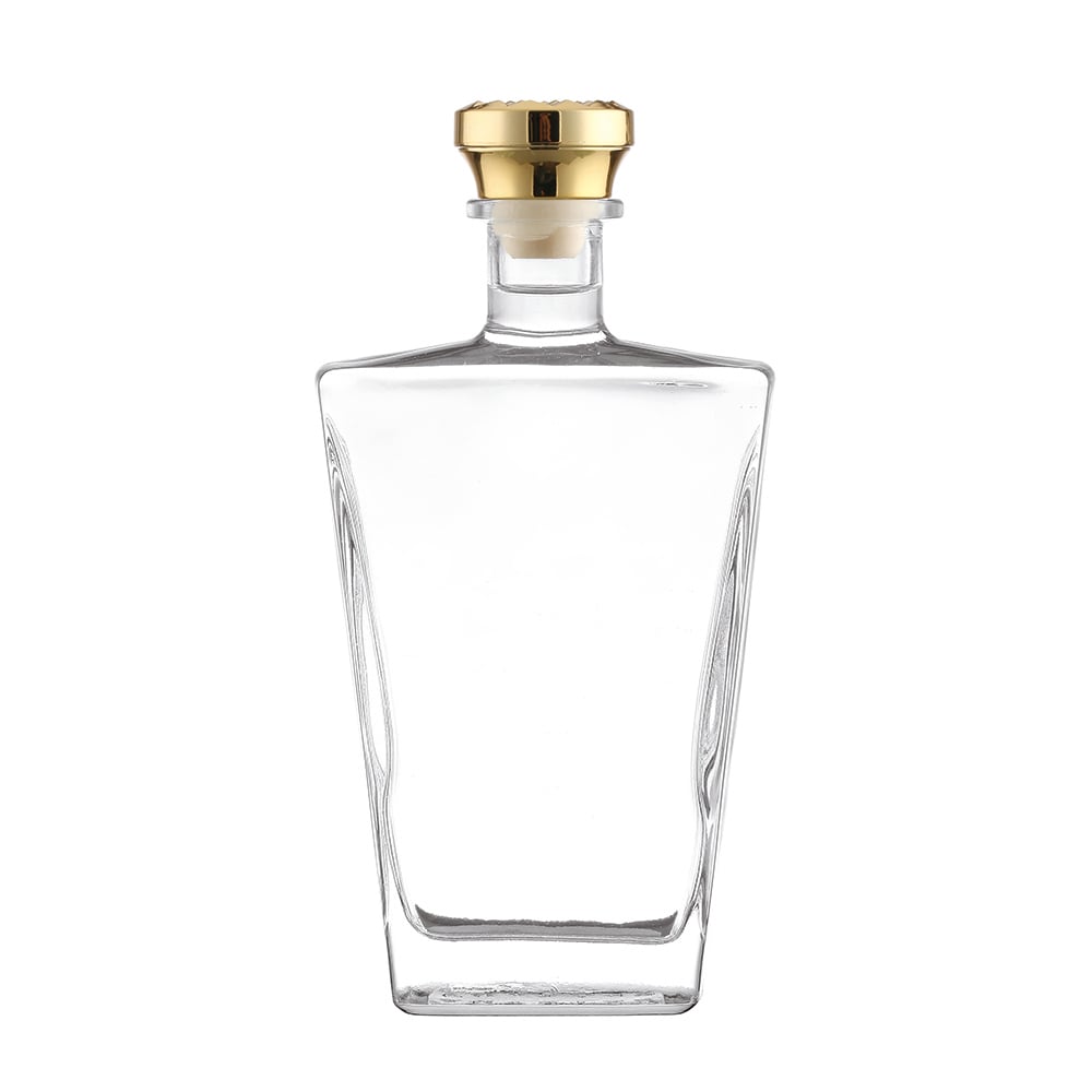 High-end Crystal Clear Glass Liquor Bottles with Customized Cork Stopper for Brandy, Rum, Tequila, Whiskey 700ml/750ml