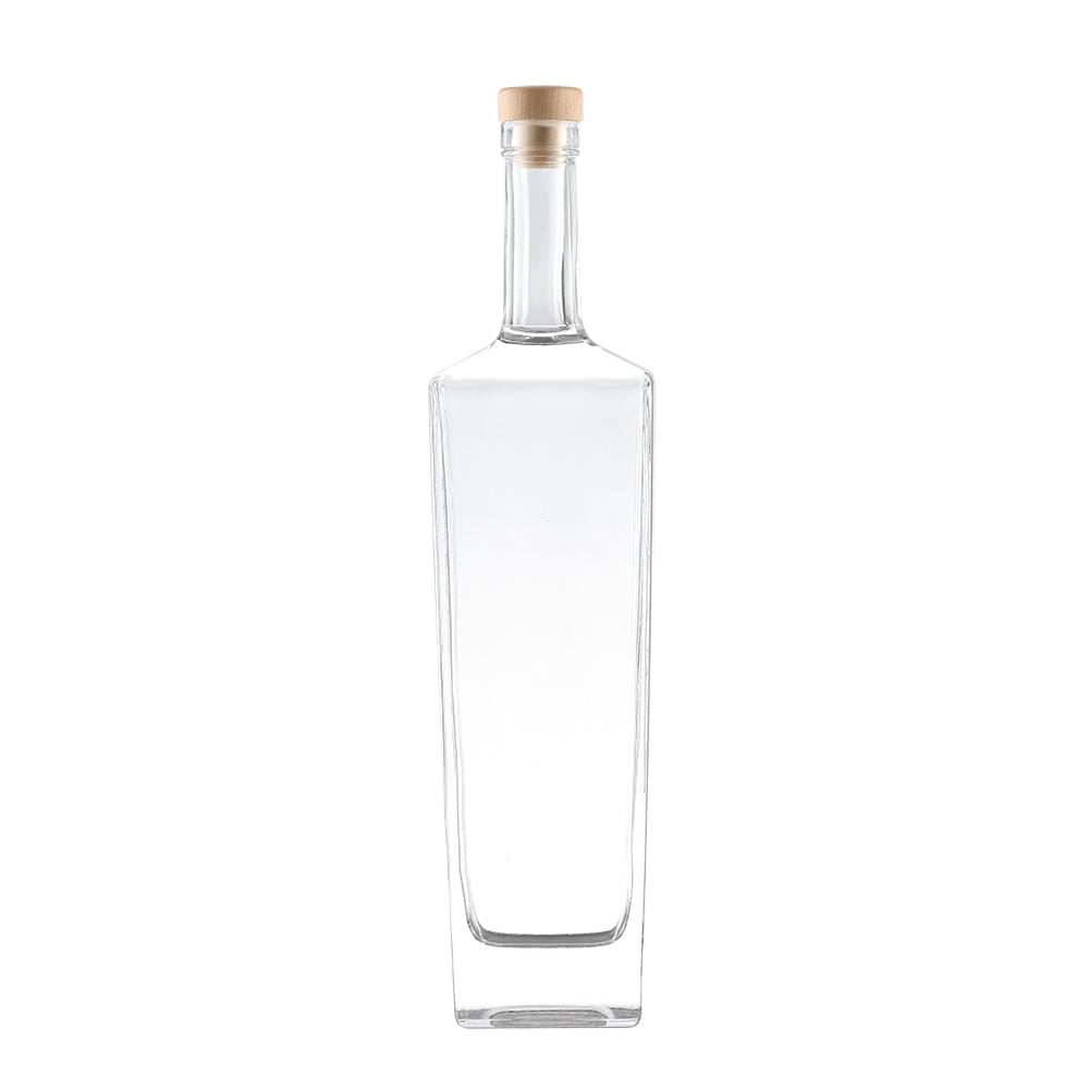 High-grade crystal white glass liquor bottles, 700ml & 750ml spirits bottles, suitable for brandy, rum, tequila, whiskey, vodka and more. Equipped with cork stoppers. Customization services including bottle spraying, decal firing and screen printing are a