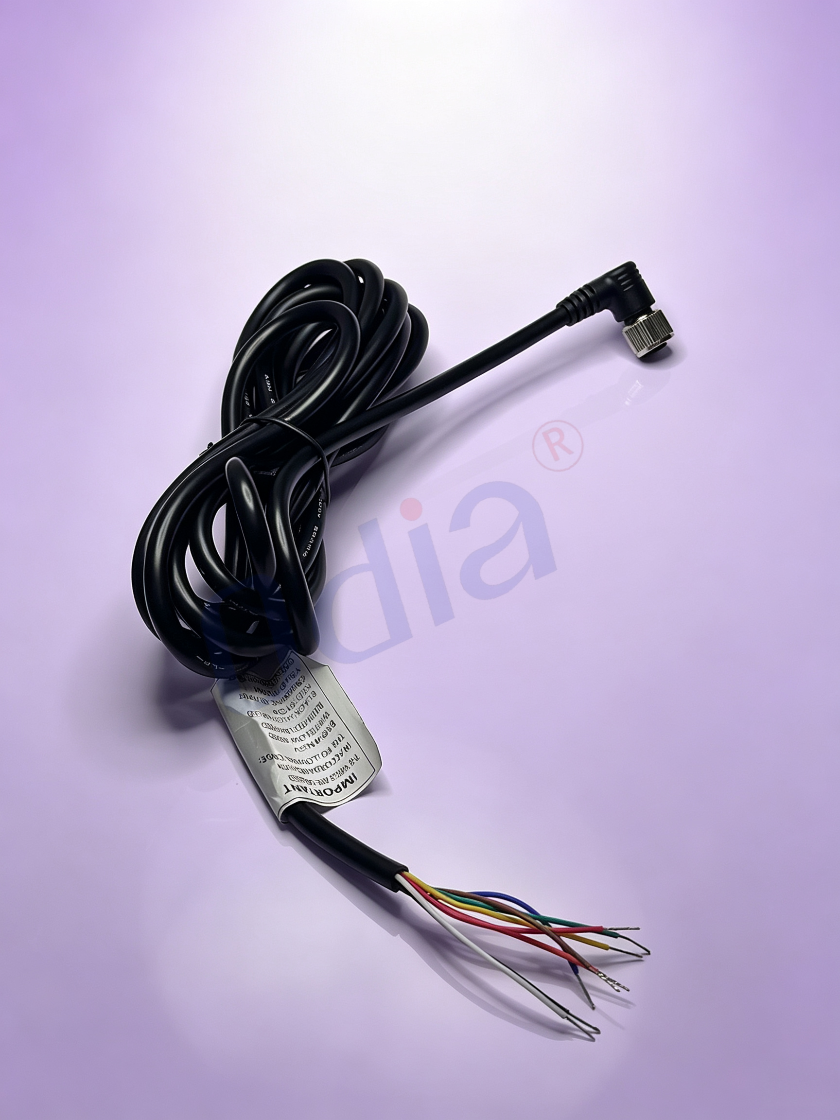 M10-8P Right-Angle Female Connector to Stripped & Tinned Wire Ends, Customizable Cable Length