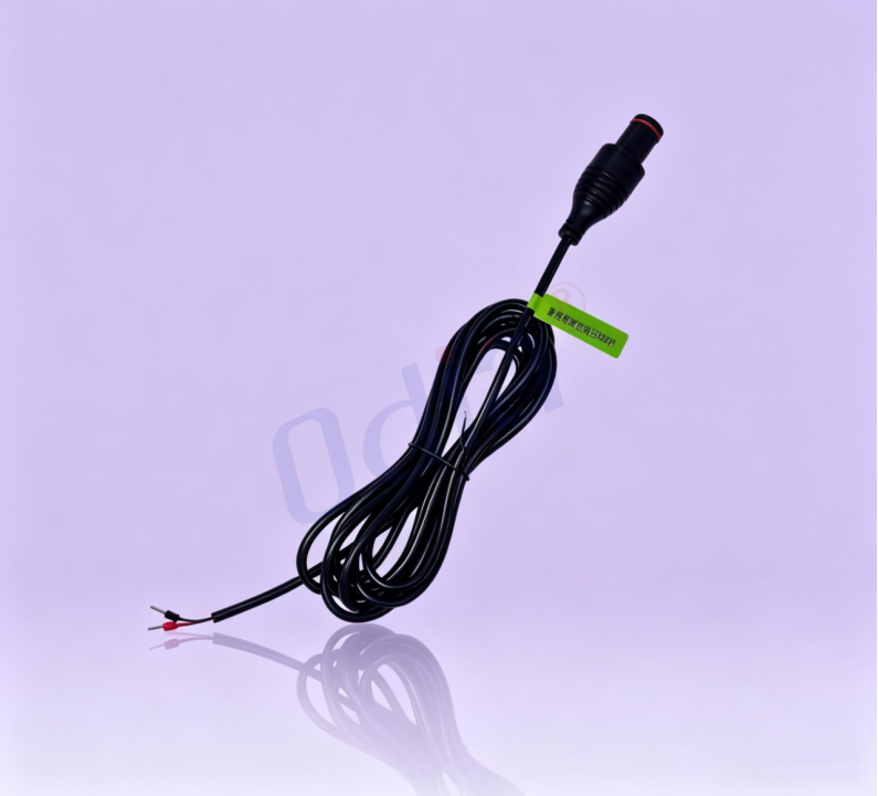 Kabel pro FVE a akumulaci energie s 4pinovou zástrčkou typu „male“ od značky Growatt na jednom konci a rovnými zástrčkami s chladným otlakem trubkových koncovek na druhém konci