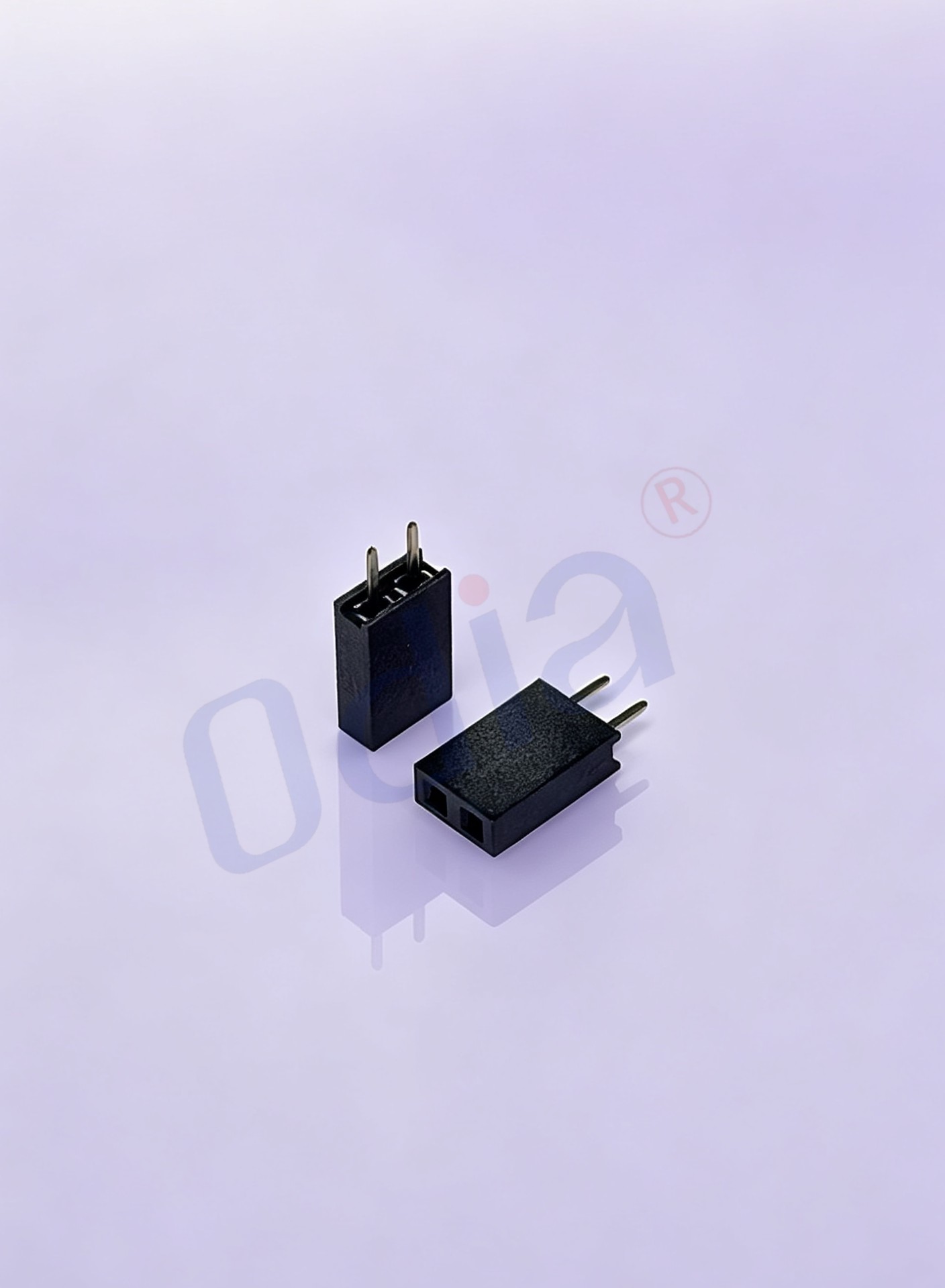 2,54 × 8,5 mm jednoradý přímý zásuvný čtvercový zástrčkový konektor 1×2P, přímý typ DIP pro průchod deskou, vzdálenost kontaktů (PC) = 3,2 mm, pouzdro z PA6T, povlakov zlata / cínu na podvrstvě niklu tloušťky 50 μ