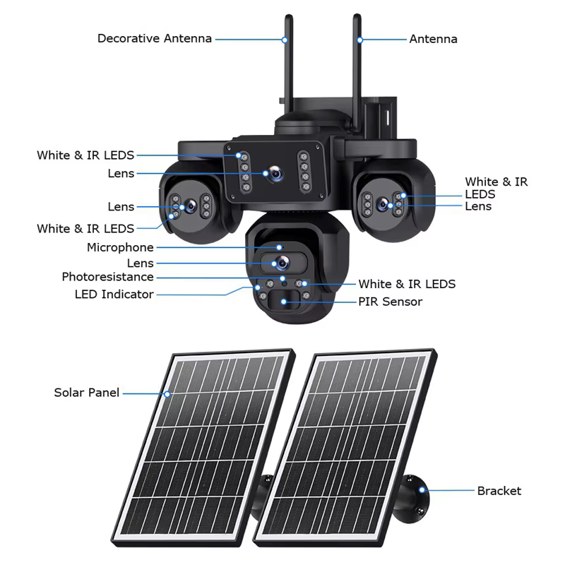 New AOV Four-Eye Solar-Powered HD Four-View 20MP Outdoor Night-Vision Camera Alarm Voice Intercom