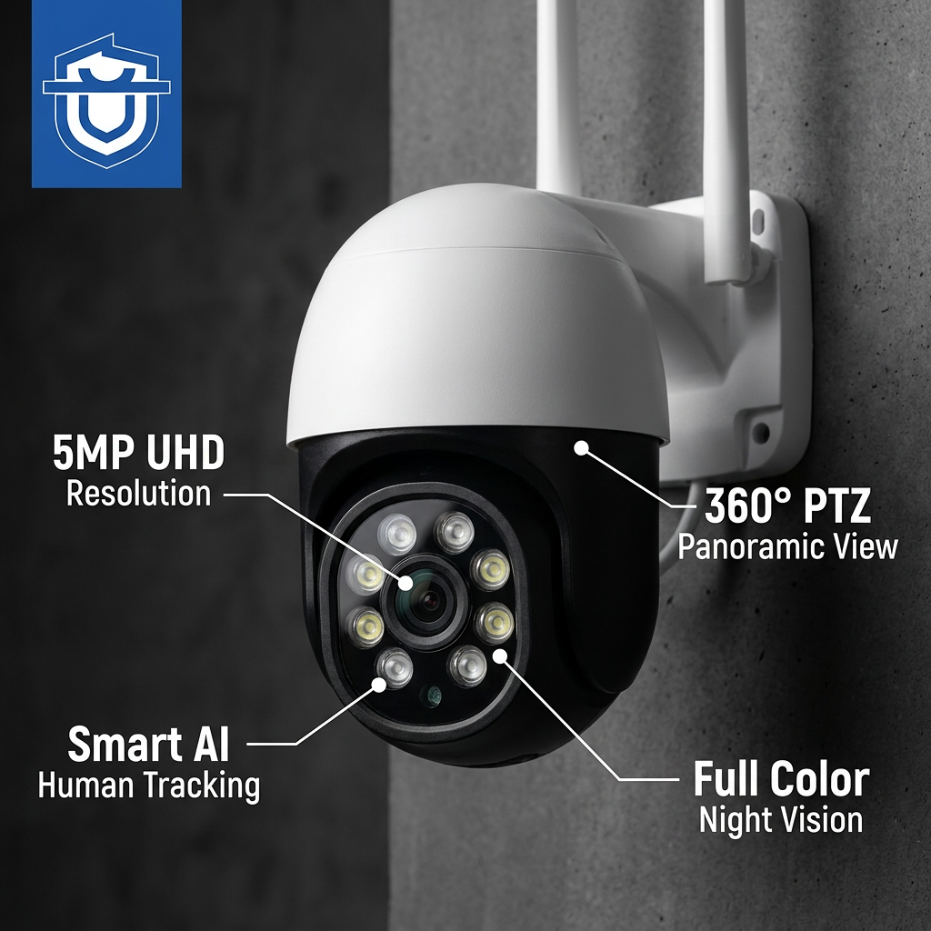 kamera Keselamatan WiFi PTZ 4MP Luar Bangunan, Pandangan 360 Darjah, Kamera IP Tanpa Wayar, Kamera Pintar dengan Penglihatan Malam Berwarna, Kamera CCTV Kedap Air