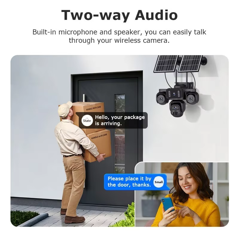 New AOV Four-Eye Solar-Powered HD Four-View 20MP Outdoor Night-Vision Camera Alarm Voice Intercom
