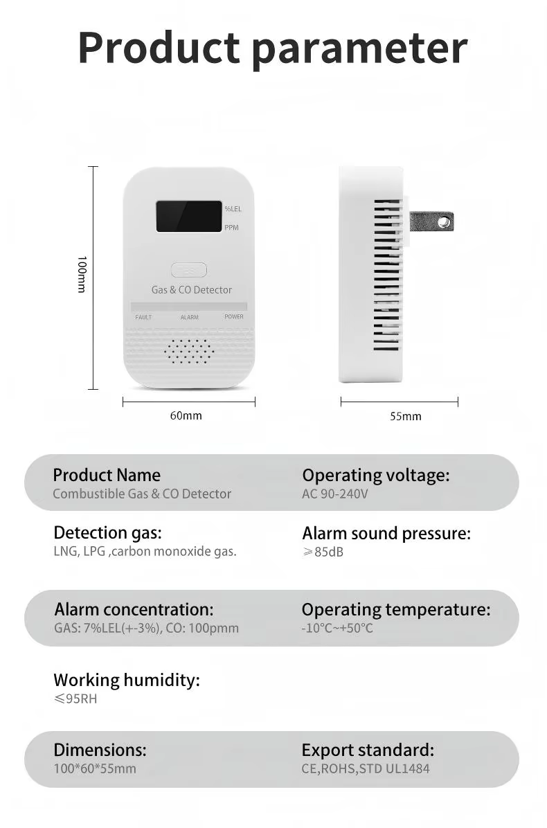 CO detector household gas alarm with display - plug-in gas detector details