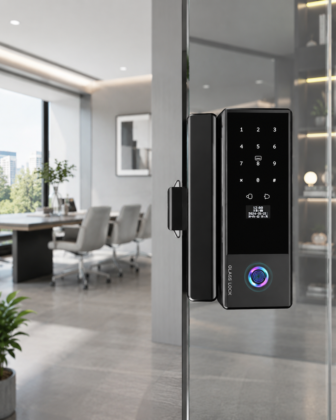 Smart Lock for Frameless Glass Doors — Biometric Fingerprint, Keypad & APP Control | Office Door Lock for Single or Double Glass Doors details