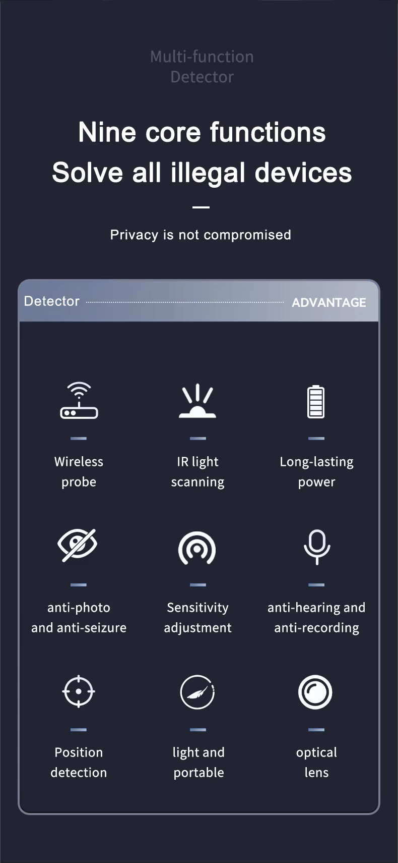 T01 Smart Security Camera Finder Infrared RF Signal Detector Privacy Protection Wireless Scanner for Hotel Travel Safety factory