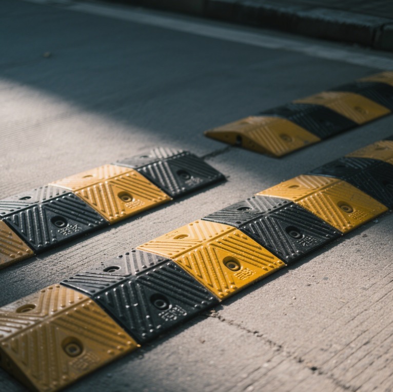 New Durable Rubber Speed Hump 500x350x50mm Black Yellow for Shopping Centers & Residential Roads factory