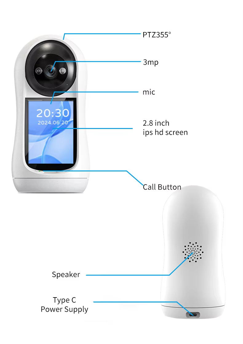 OEM 3MP HD PTZ Baby Monitor WiFi Video Intercom Camera with Infrared Night Vision for Home Security supplier