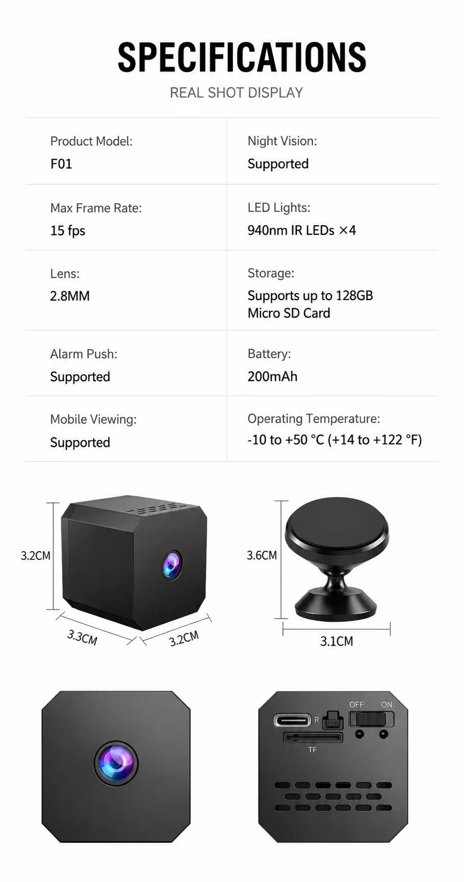 Wireless WiFi Security Camera HD Indoor Home Mini Motion Detection Monitoring Camera Rechargeable Battery