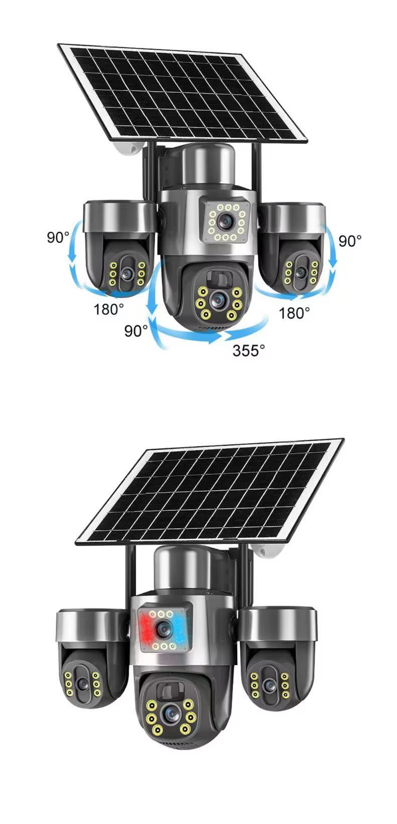 Solar Triple Lens PTZ Security Camera Wireless 4G 3 Screen HD Full Color Night Vision factory