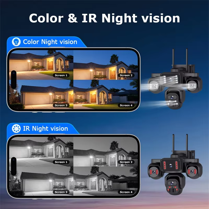 New AOV Four-Eye Solar-Powered HD Four-View 20MP Outdoor Night-Vision Camera Alarm Voice Intercom