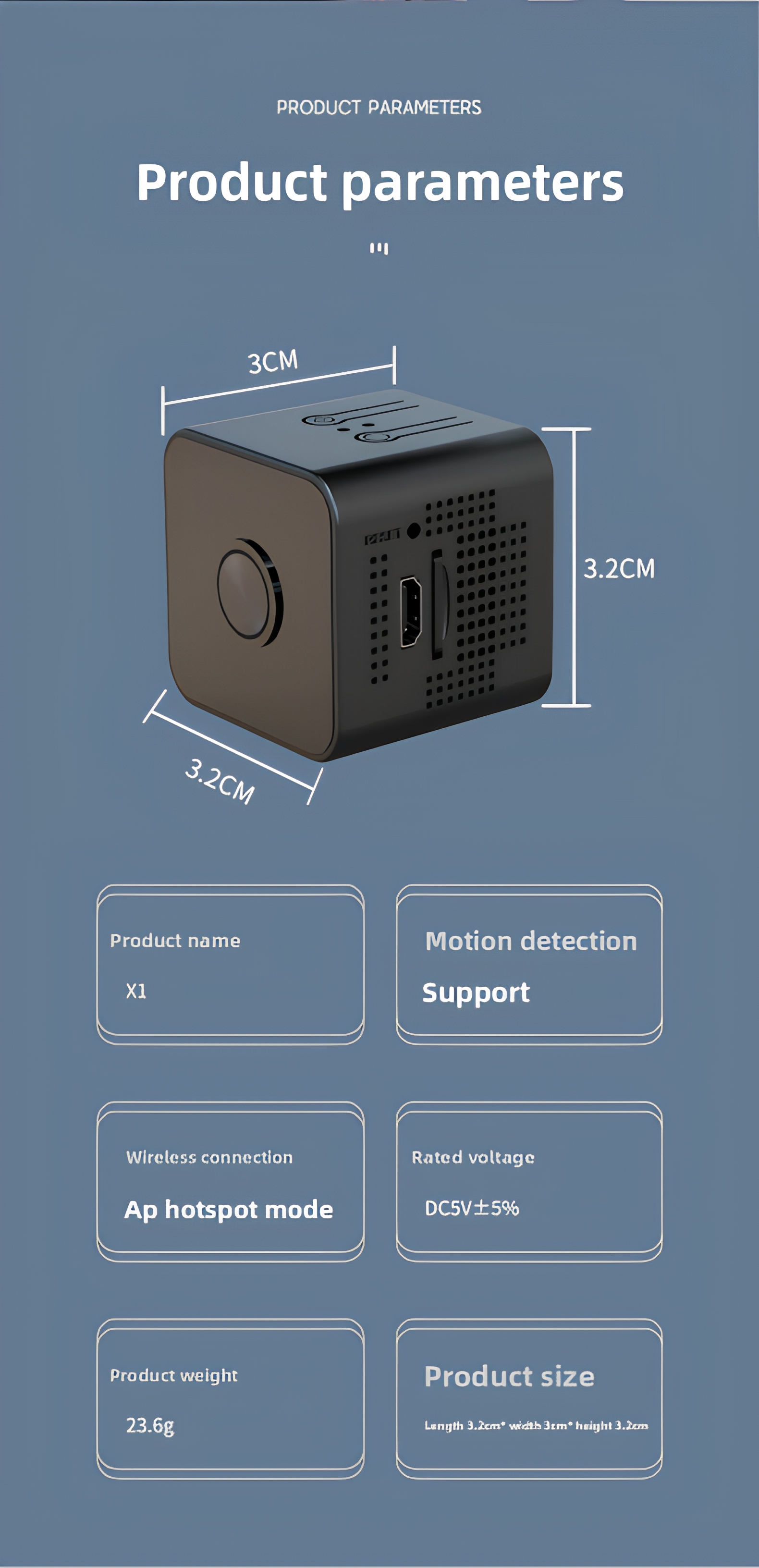 1MP HD Mini Square Aerial Action Camera – Smart WiFi Home Security CCTV Cam with TF/microSD Card Slot, Drone Mountable factory