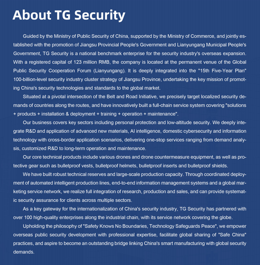 Vestë mbrojtëse me cilësi të lartë, shitje me shumicë nga prodhuesi kinez | JIANGSU TG SECURITY