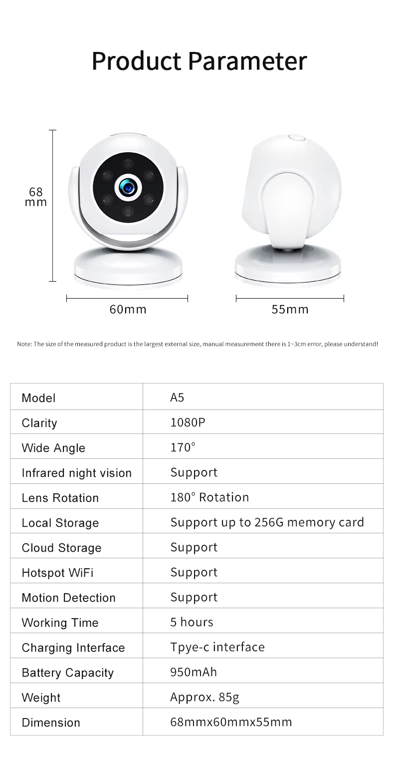 A5 Smart Mini WiFi Security Camera HD 1080P Wide Angle Magnetic Wireless Home Monitoring Cam Professional CCTV Camera manufacture