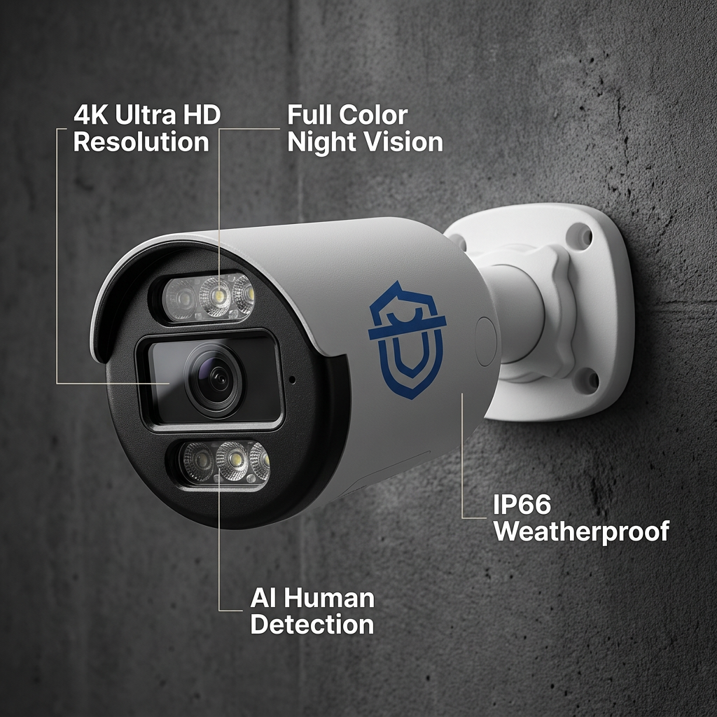 Kamera Keselamatan Pintar 8MP 4K Disesuaikan Kilang untuk Luar Bangunan, IP PoE, 13 Inci, Kedap Air IP66, Penglihatan Malam Warna Dua-Cahaya CCTV