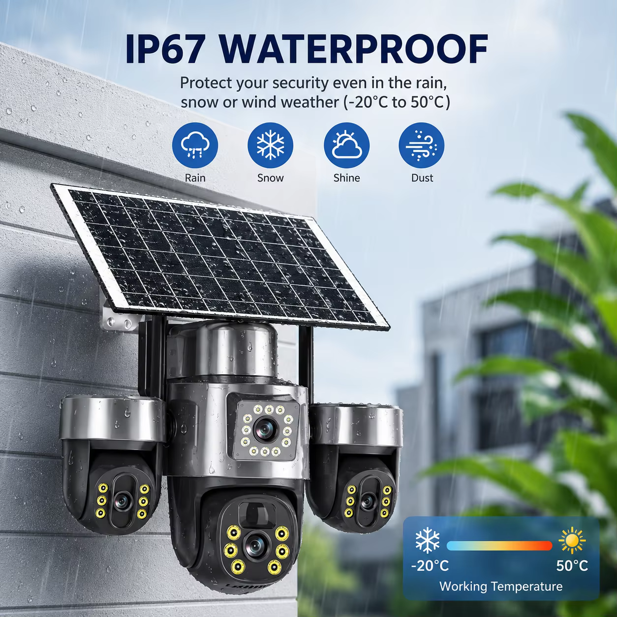 Solar Triple Lens PTZ Security Camera Wireless 4G 3 Screen HD Full Color Night Vision details