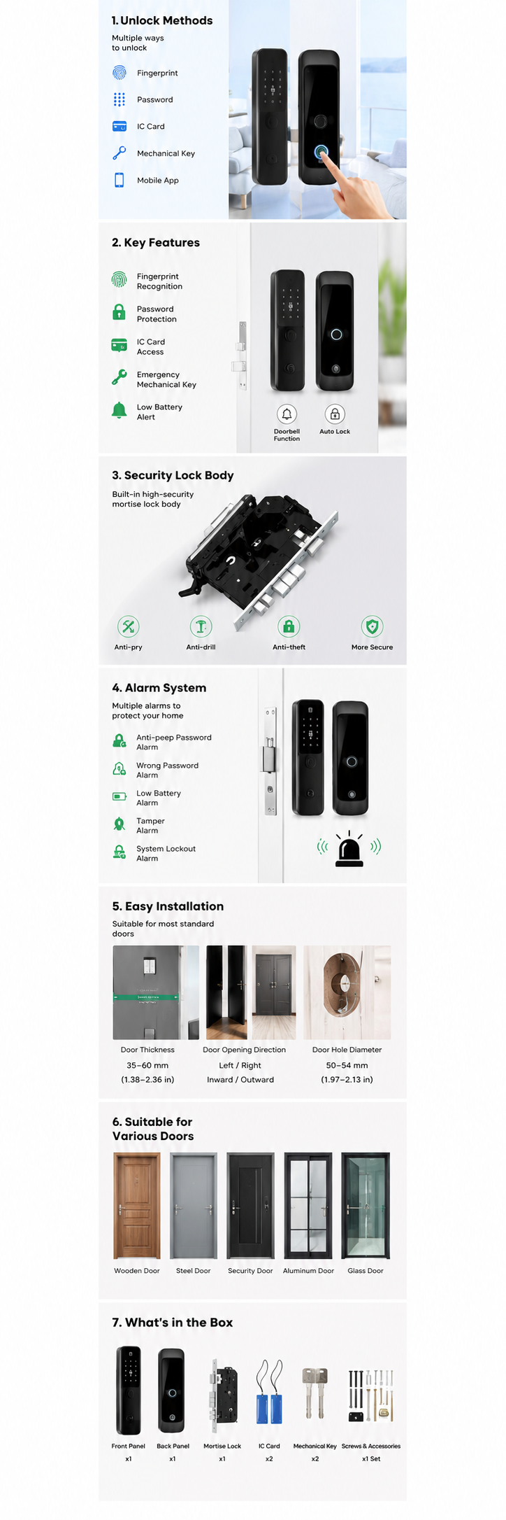 Smart Lock for Frameless Glass Doors — Biometric Fingerprint, Keypad & APP Control | Office Door Lock for Single or Double Glass Doors details