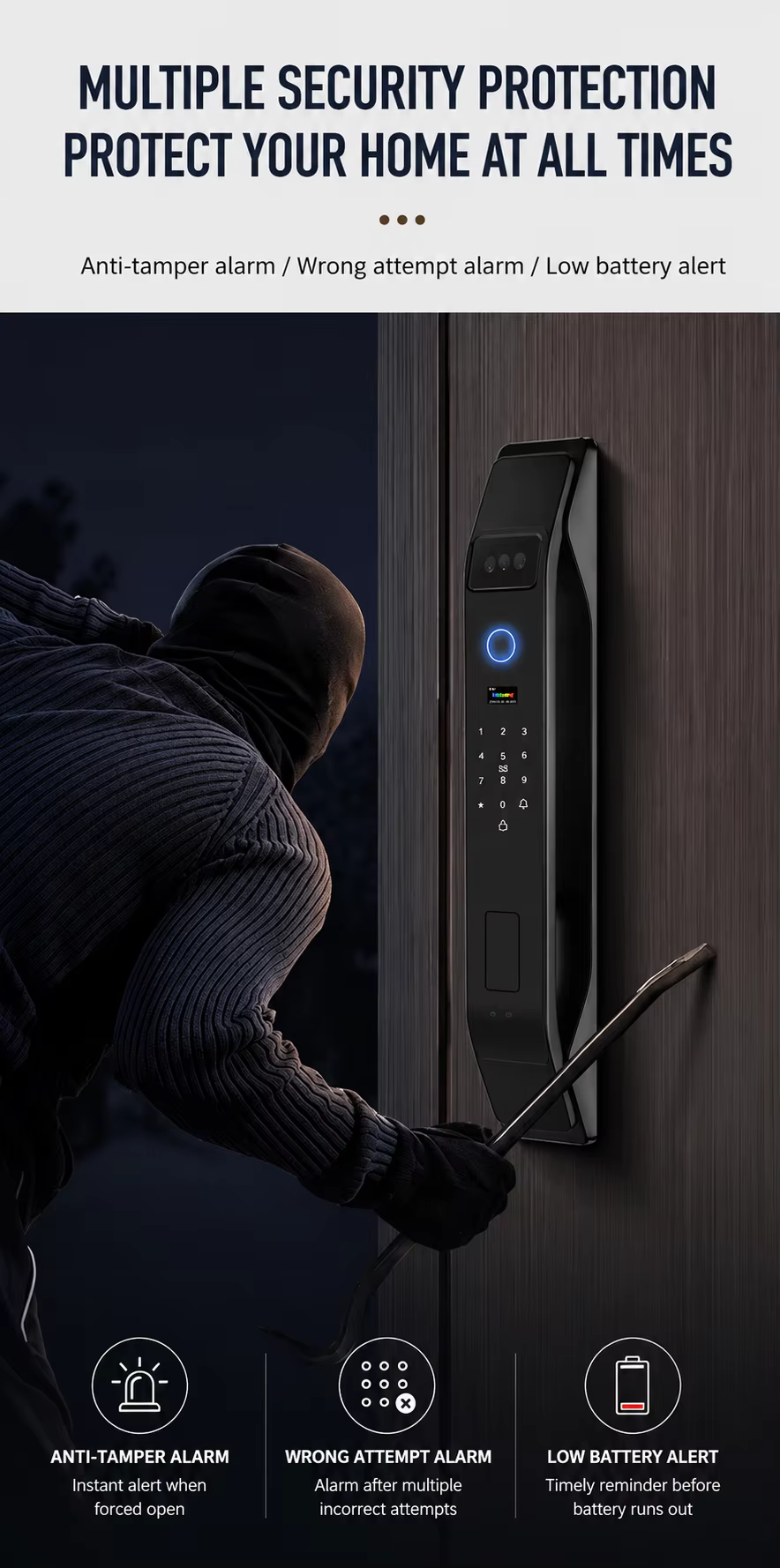 Smart Lock 3D Video Intercom Face Recognition Smart Door Lock Fully Automatic Fingerprint Password Lock for Home Wooden Doors manufacture