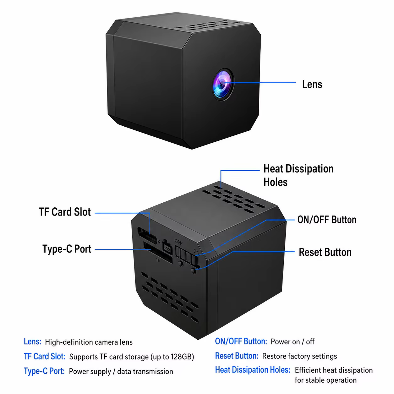 Wireless WiFi Security Camera HD Indoor Home Mini Motion Detection Monitoring Camera Rechargeable Battery
