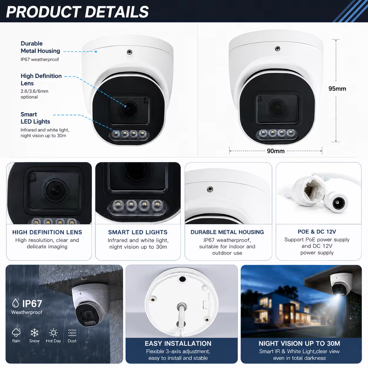 Factory Wholesale POE Powered Dome 4-Megapixel Smart Full-Color Network Camera Voice Intercom Backlight details