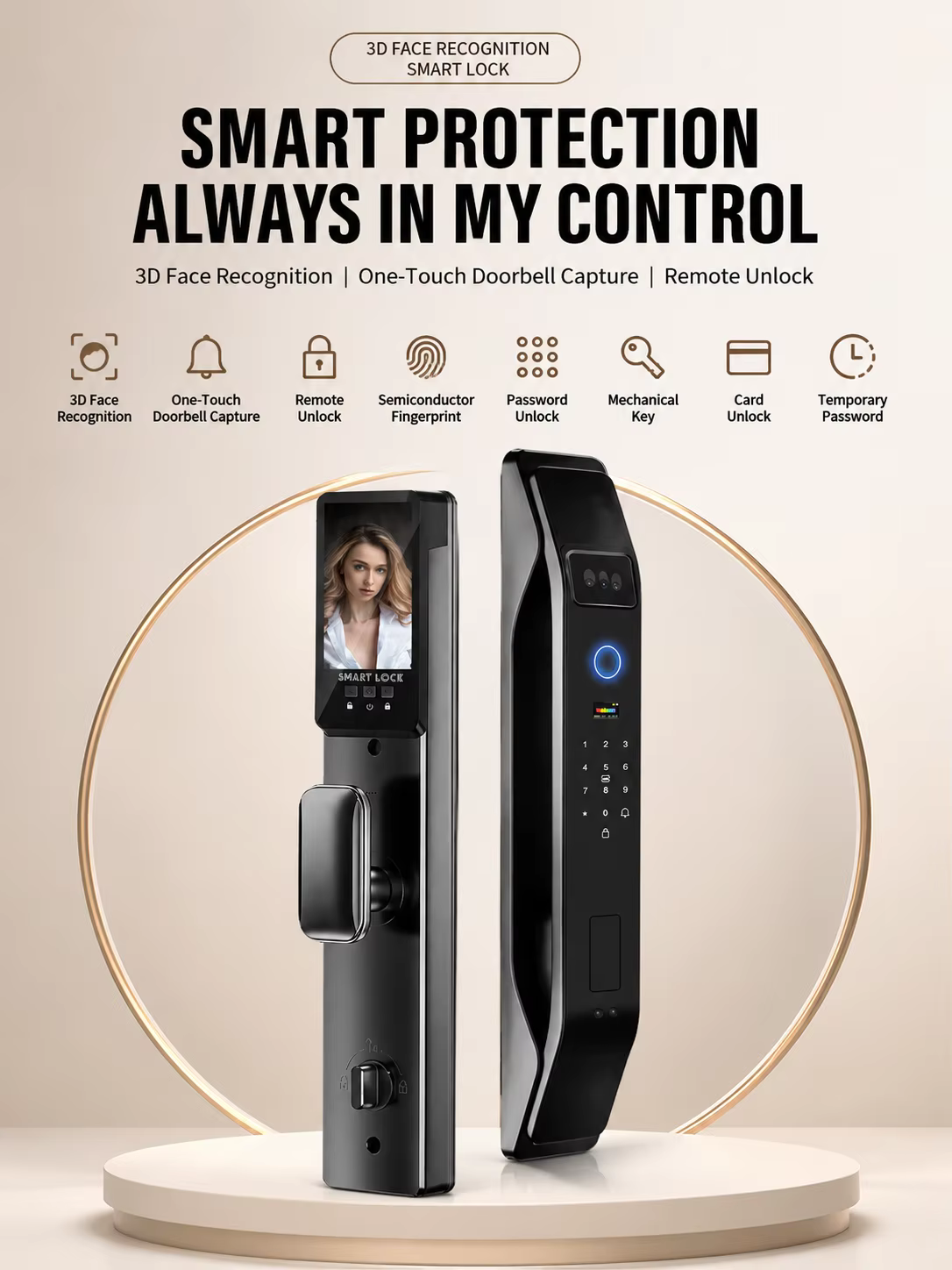 Smart Lock 3D Video Intercom Face Recognition Smart Door Lock Fully Automatic Fingerprint Password Lock for Home Wooden Doors manufacture