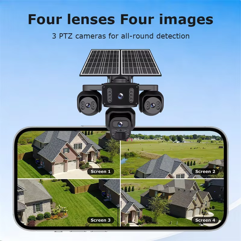 New AOV Four-Eye Solar-Powered HD Four-View 20MP Outdoor Night-Vision Camera Alarm Voice Intercom